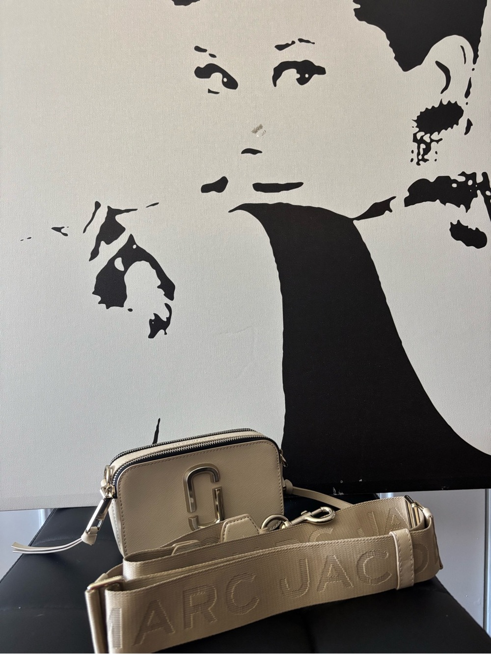 Marc Jacobs Champagne Snapshot Camera Bag with Wide Logo Strap